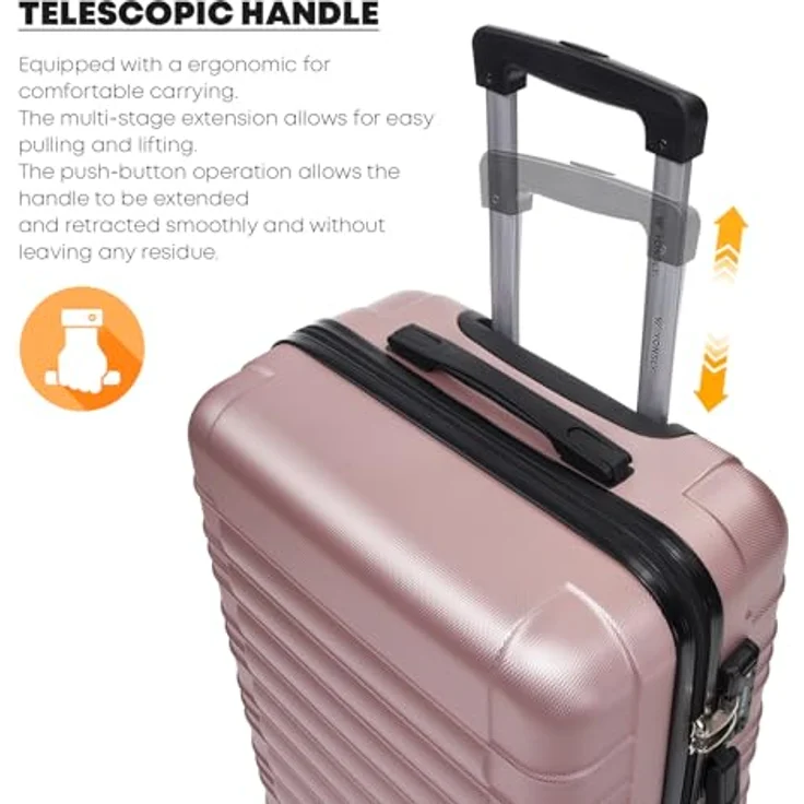 YONSLY Premium Reisekoffer Hartschale mit TSA-Schloss, YKK-Reißverschluss, 4 Leichtlaufrollen, Roségold, Größe L (66x43x26 cm) – Bild 5