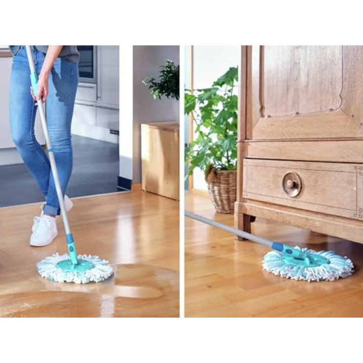 Leifheit Set Clean Twist M, Bodenwischer mit Mikrofaser Wischbezug für Laminat und Fliesen, Wischer mit Schleudertechnologie, Wischmopp für Rundum-Reinigung, Mop mit 42cm Wischbreite und Click-System – Bild 4