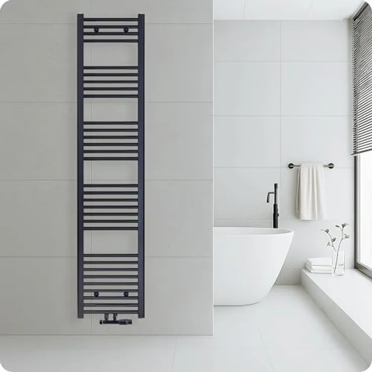 Belrad® Badheizkörper, Handtuchheizkörper aus Qualitätsstahl, schwarz pulverbeschichtet, wandmontagefähig, wasserbetrieben, robust und langlebig – Bild 2