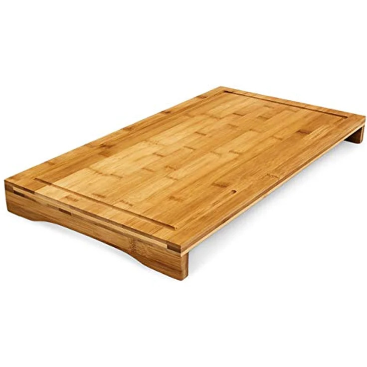 Relaxdays Schneidebrett Bambus HxBxT: ca. 4,5 x 52 x 29 cm großes und robustes Holzbrett Küchenbrett mit Saftrinne Schneidunterlage aus Holz zum Tranchieren als Servierbrett und Herdabdeckung, natur – Bild 3