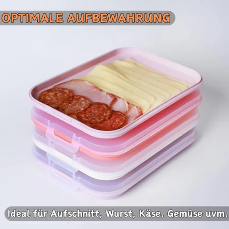 Engelland Frischhaltedose Aufschnittdosen für den Kühlschrank, Aufschnittboxen, PP-Kunststoff, BPA-frei, (Vorteils-Set, 3-tlg, mit transparentem Deckel), stapelbar, platzsparend, Ordnung im Kühlschrank, Organizer, Stapelbox – Bild 5