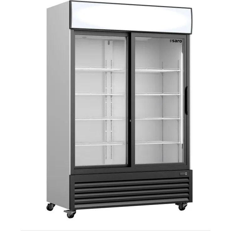 Saro GTK 700 SD Kühlschrank mit Glasschiebetüren und integrierter Werbetafel, weiß