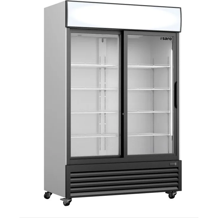 Saro GTK 700 SD Kühlschrank mit Glasschiebetüren und integrierter Werbetafel, weiß