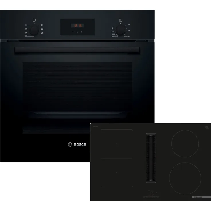 Bosch Einbau-Backofen-Set HBF133BA1 + Kochfeld mit Dunstabzug PVS811B16E, Induktion, schwarz, 66 l Garraum, 5 Beheizungsarten