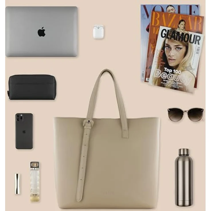 bugatti Luna Shopper Tasche, 35 cm mit Laptopfach, 100% Polyurethan, beige – Bild 5
