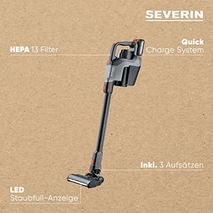 Severin HV 7185 Sepuro Handstaubsauger, 60 min Akkubetrieb, mit Beutel, Akkuwechsel-Option, HEPA-13 Filter, Anthrazit-Schwarz – Bild 4