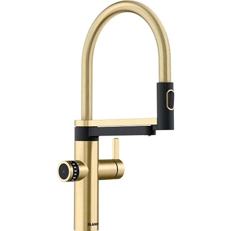 BLANCO drink,filter EVOL-S Pro satin gold, Wasseraufbereitungssystem, Veredeltes gefiltertes Wasser, Click und Touch Mengeneinstellung, Separater Auslauf für gefiltertes Wasser, BWT Filter – Bild 1