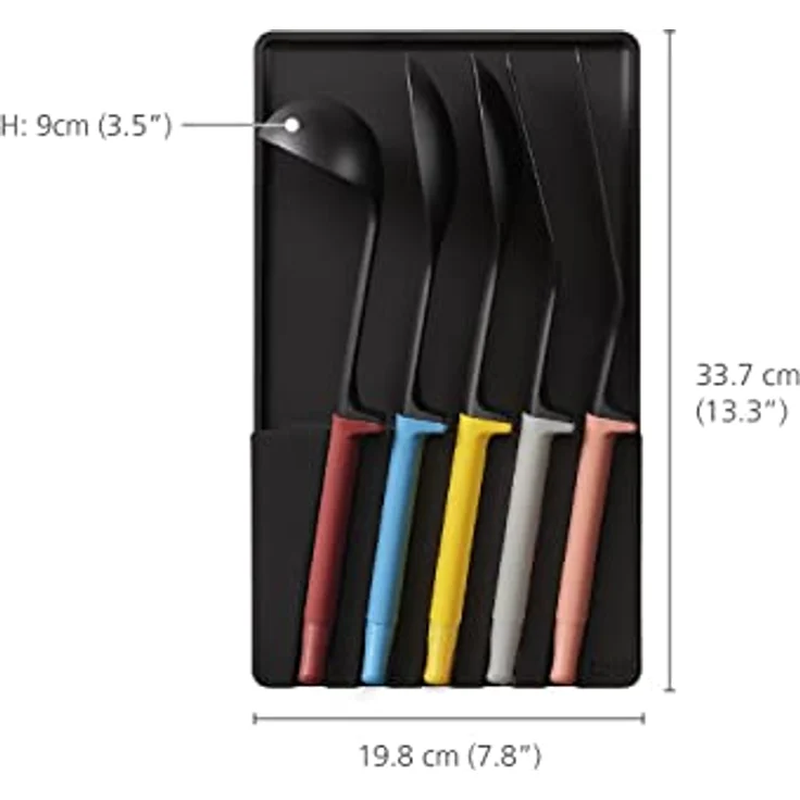 Joseph Joseph Elevate Utensilien in der Schublade Küchenhelfer-Set, 5-teilig inklusive Löffel, Pfannenwender, Schöpfkelle, mehrfarbig – Bild 5