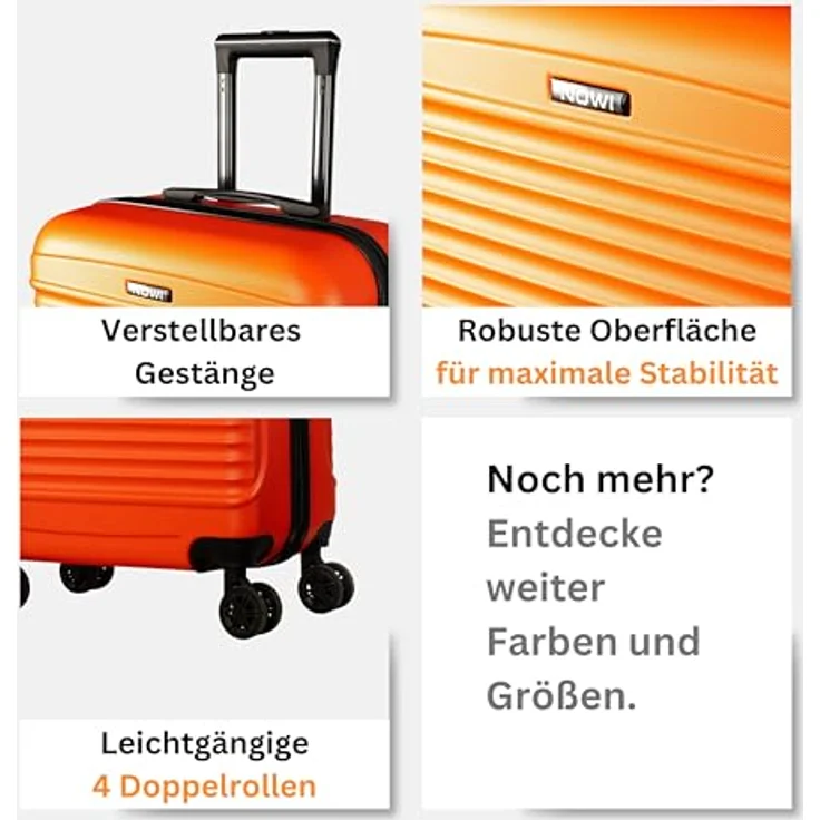 NOWI Las Palmas Koffer L – 59L Ultraleicht Hartschalenkoffer mit 8 360° drehbaren Rollen, wasserabweisend, orange – Bild 4