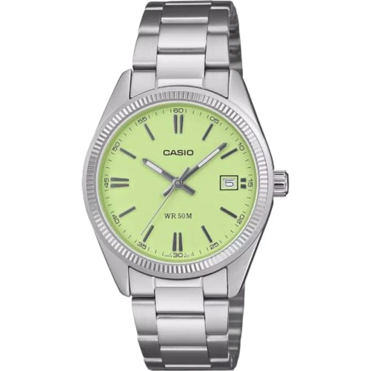 Casio Unisex Analog Quarz Armbanduhr Casio Collection, Edelstahlgehäuse mit grünem Zifferblatt, Datum und fünf bar Wasserdichtigkeit – Bild 1