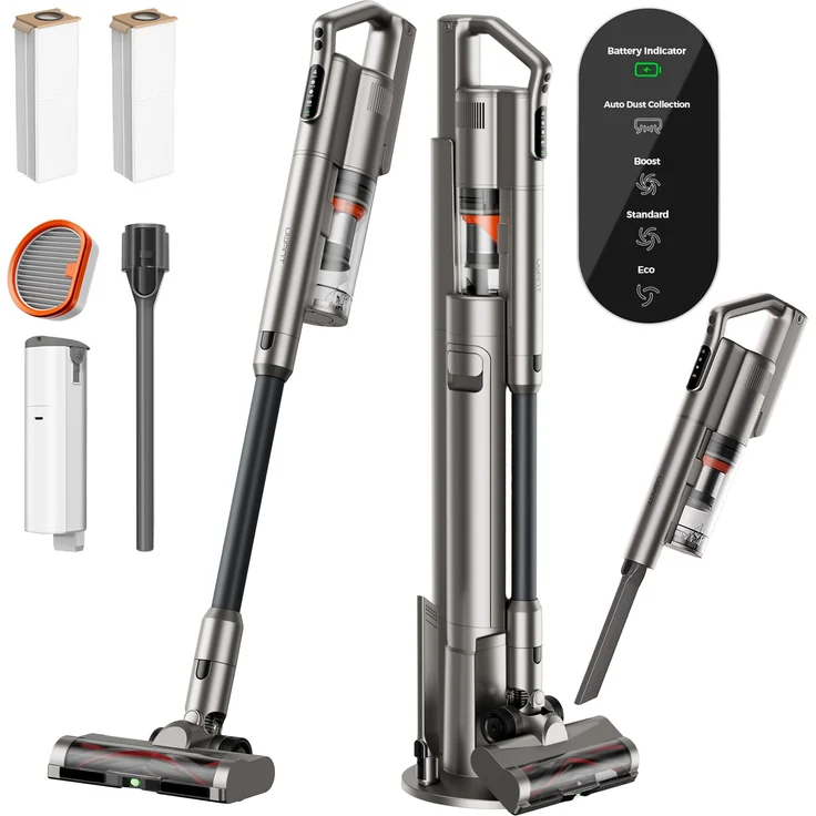UWANT V500, Stabstaubsauger mit HEPA-Filter, grau, selbstentleerend, rechteckig, für trockene Reinigung