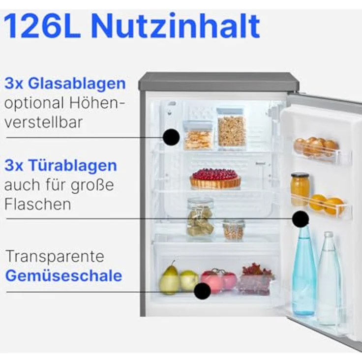 Bomann® VS 7258 inox, Kühlschrank ohne Gefrierfach, 126L, leise mit LED-Innenraumbeleuchtung und stufenloser Temperaturregelung, 85cm – Bild 5