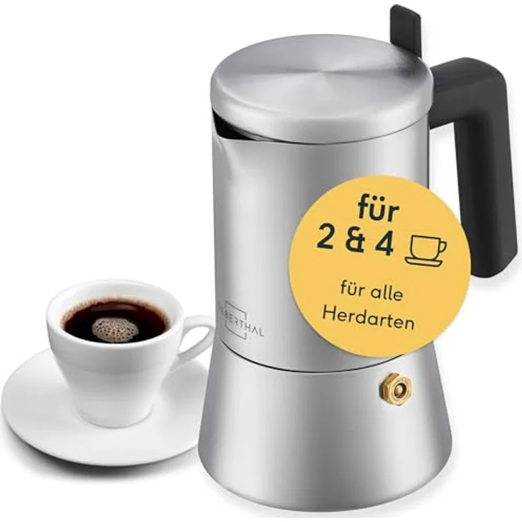 SILBERTHAL Espressokocher 0.2l, Edelstahl Kaffeekanne mit italienischem Sicherheitsventil und Reduktionsscheibe, für alle Herdarten geeignet – Bild 1