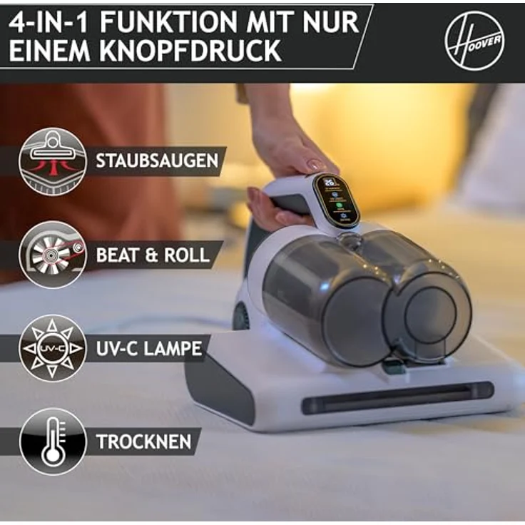 Hoover Milbensauger für Matratzen & Polster, mit Staubsensor & UV-Licht zur Entfernung von Staubmilben, Bakterien, Allergenen I Polsterreiniger Gerät mit Trockenfunktion gegen Schimmel [HMC510UV] – Bild 2