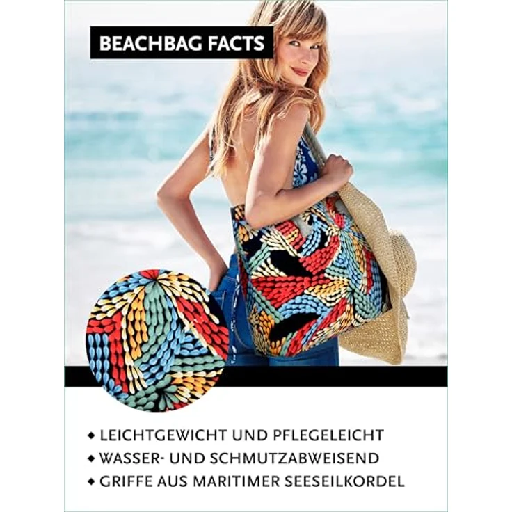 DonDon XXL Strandtasche mit Reißverschluss, bunte Shopper Tasche Damen für Strand und Meer, inklusive Mini Tasche, strapazierfähig und multifunktional – Bild 5