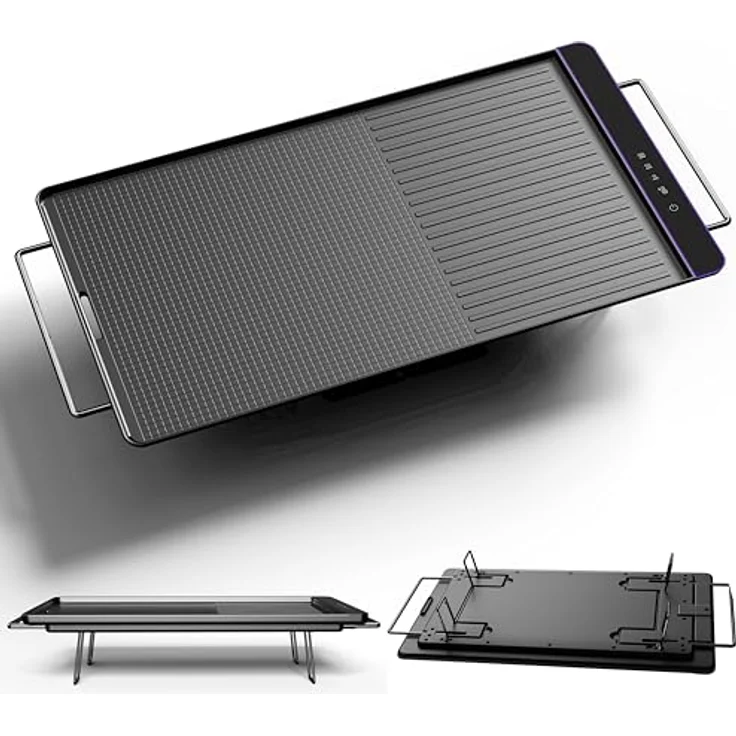 Phönix Germany Tischgrill Elektrogrill, 1300W, Antihaftbeschichtete Grillplatte, Abnehmbares Kabel, Schwarz – Bild 1