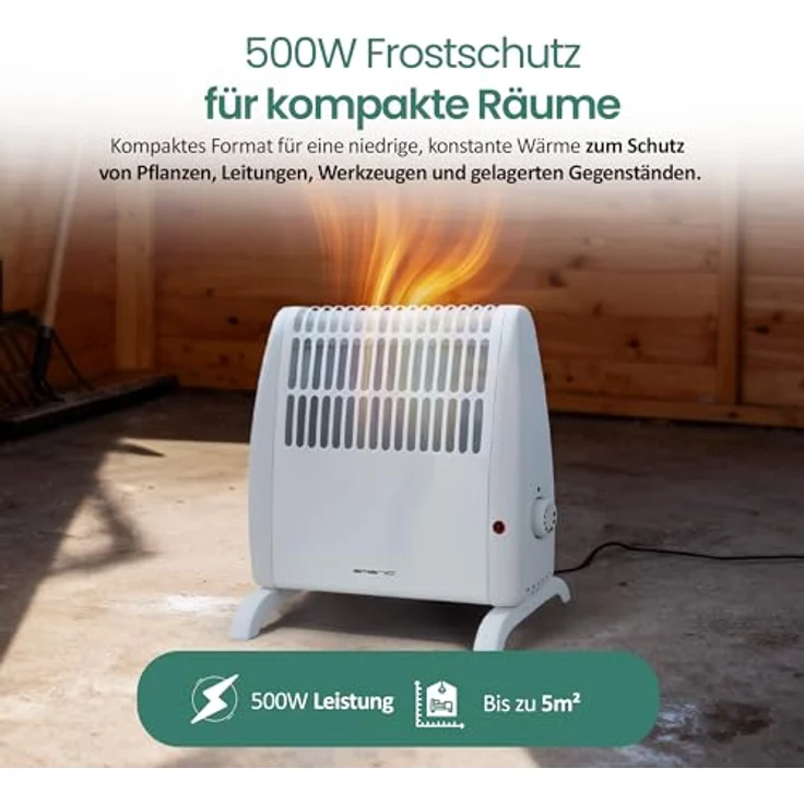 Emerio Frostwächter FG-117320, freistehender Frostschutz mit 500W, einstellbarem Thermostat, für 5 m², Weiß – Bild 2