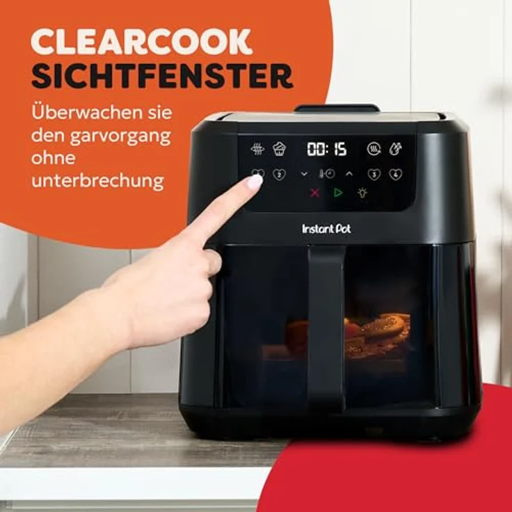 Instant Pot Vortex Compact, Heißluftfritteuse 5 l, 4 in 1 – Heißluftfrittieren, Backen, Trocknen, Aufwärmen, Schwarz, spülmaschinenfest, Antihaftbeschichtung – Bild 4