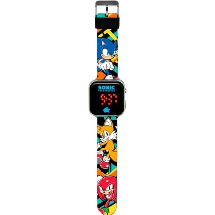 Kids Licensing LED-Digitaluhr für Kinder, Sonic Schwarz, Zeit- und Datumsanzeige, akustisch, langlebige Batterie