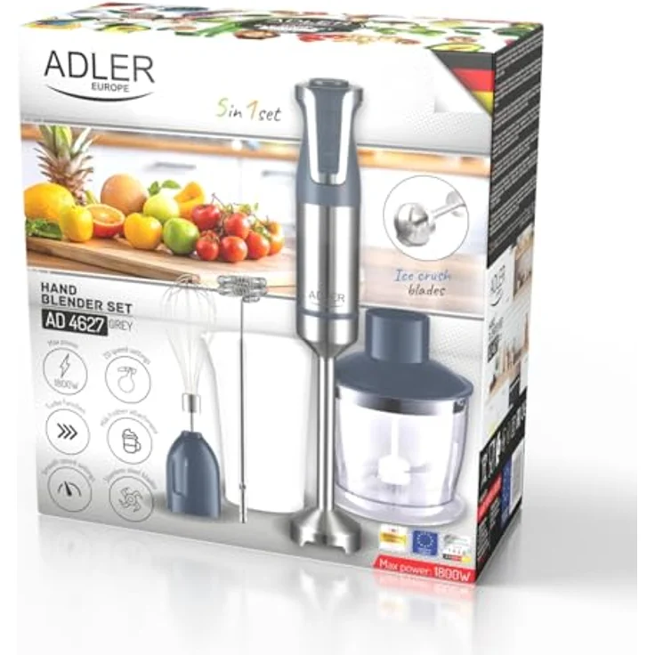 Adler Stabmixer AD 4627, 1800 W, Handmixer Set mit 20 Geschwindigkeitsstufen und Turbo Funktion, grau – Bild 9