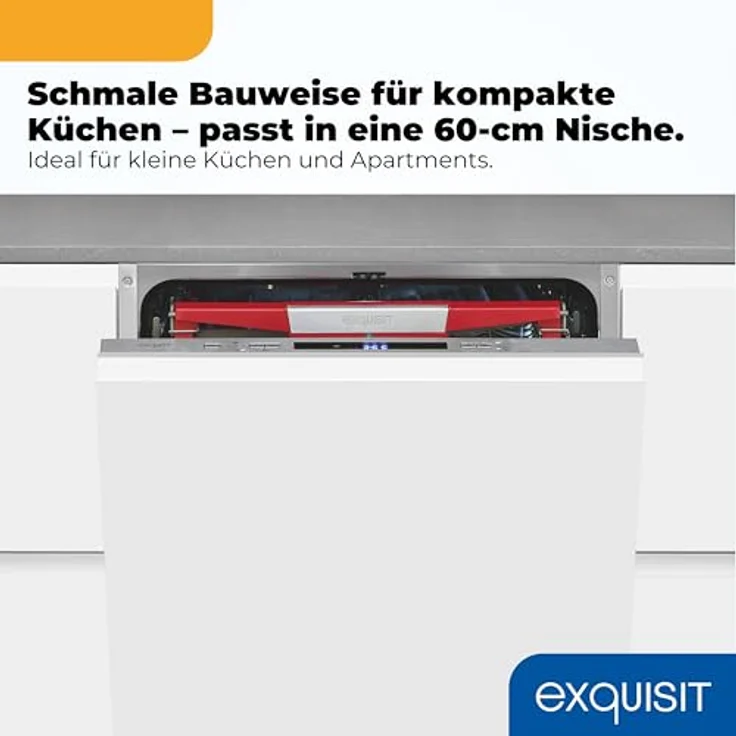 Exquisit EGSP9614-E-030A, vollintegrierbarer Geschirrspüler mit 14 Maßgedecken, 8 Programmen, Extra Hygiene, 42 dB, Energieklasse A, Inox – Bild 3