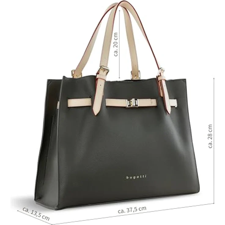 Bugatti Ella Shoulderbag L, elegante Tote Bag aus hochwertigem Kunstleder, grau, 2 Tragevarianten – Bild 2