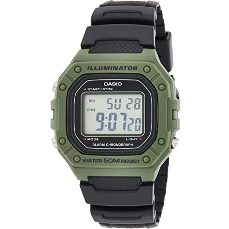 Casio W-218H-3AVDF Herren Digital Quarz Uhr mit Harz Armband, Ø 43 mm