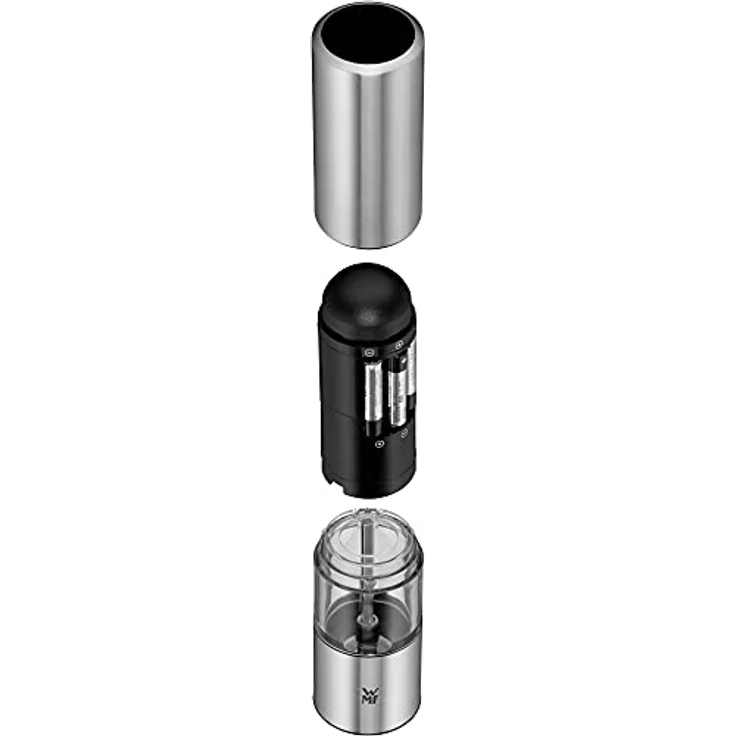WMF Elektrische Mühle 21 cm, Salz und Pfeffermühle unbefüllt, LED-Leuchte, Cromargan Edelstahl matt, Glas, Keramikmahlwerk – Bild 3