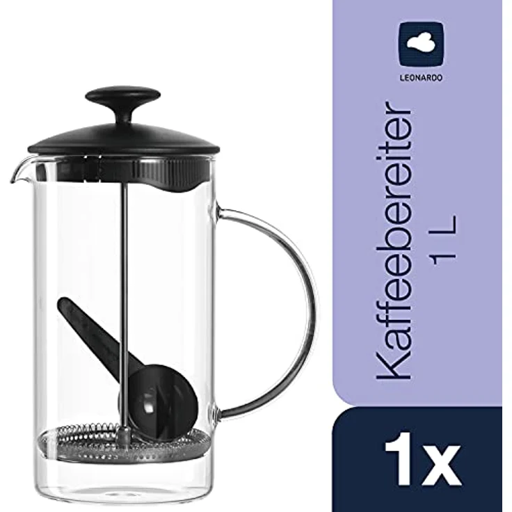 Leonardo Kaffeebereiter Caffè per me, 4-teiliges Set, 1 L, hitzebeständiges Glas, 025507 – Bild 3