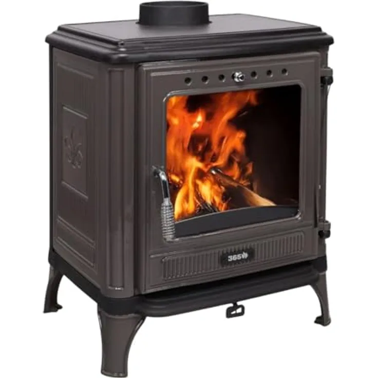 365 Kaminofen Ferrox 55, grau emailliert, Gusseisen, 7 kW Nennwärmeleistung, A+, 83 % Wirkungsgrad