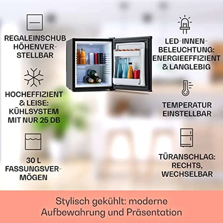 Klarstein Mini Kühlschrank 30L, leiser Skincare Kühlschrank für Getränke & Kosmetik, verstellbare Ablagen, 5-15°C, ideal für kleine Räume – Bild 2
