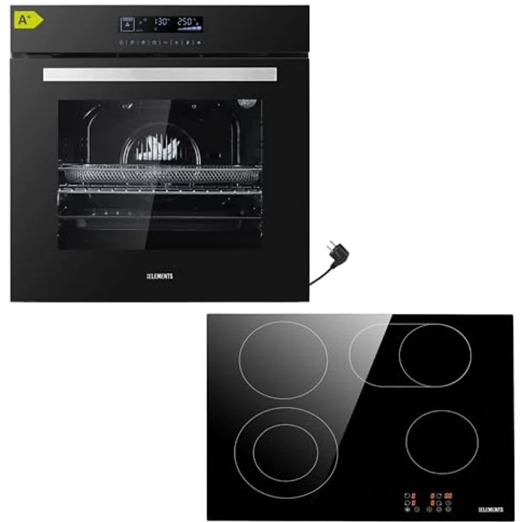 KB ELEMENTS Autarkes Herdset, 60cm Einbaubackofen mit 14 Funktionen, 59cm Kochfeld mit Flexzone, Timer, Kindersicherung, Grill, Heißluft und Air Fry Funktion – Bild 1
