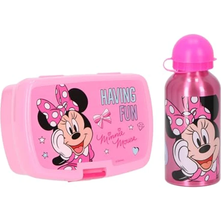 Disney Minnie Mouse Lunchpaket, Lunchbox mit 400 ml auslaufsicherer Trinkflasche, rosa – Bild 1