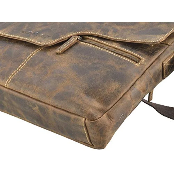 Greenburry Umhängetasche Vintage Leder Messenger Schultertasche 1650/A-25, Handgearbeitetes Rindsleder in Vintage-Optik, 35 x 27 x 5 cm, Braun – Bild 6