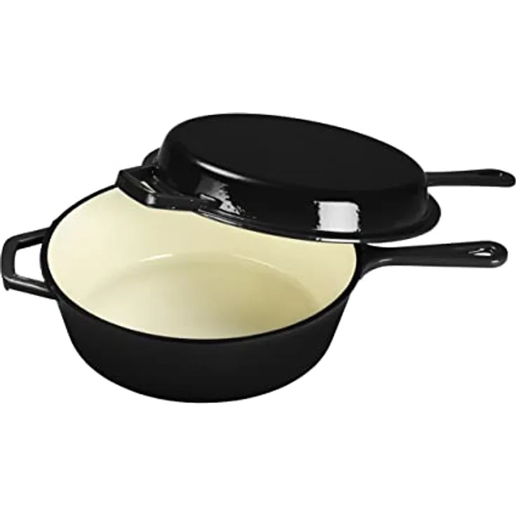 ECHTWERK Echtwerk Schmortopf und Grillpfanne 2-in-1 Set, Gusseisen Bräter mit Emaille-Beschichtung, 2,5 L, Schwarz, Ø 25,2 cm, Für Backöfen, Grill, BBQ und Induktion geeignet