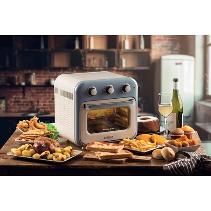 Ariete 4632 Vintage Heißluftfritteuse und Backofen, 1400 W, 2in1, 16 l Fassungsvermögen, inklusive Zubehör, 60-Minuten-Timer, Doppelglas, Celeste – Bild 4