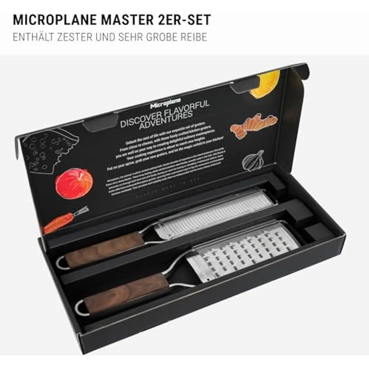 Microplane Reiben-Set Zester & Extra-Grob Walnuss Edelstahl aus der Master Serie für Zitrusfrüchte, Hartkäse, Muskatnuss, Kartoffeln, Karotten und Zucchinis – Bild 3