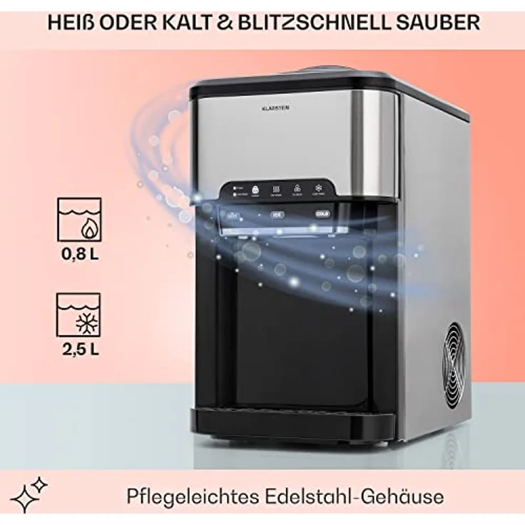 Klarstein Eiswürfelmaschine für Zuhause Camping Gastro, Schnelle Mini Eiswürfelmaschine Klein, Profi Eismaschine für Große Kleine Klare Eiswürfel, Selbstreinigend mit 3L Eiswürfelbehälter, 20kg/24h – Bild 5