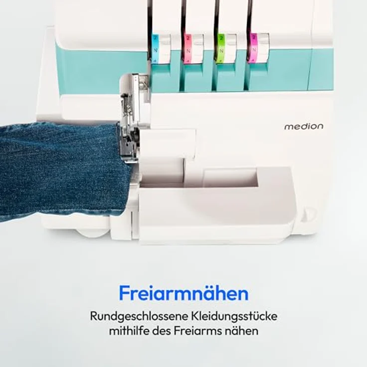 Medion® Overlock-Nähmaschine MD 19169, Teleskopfadenführung, 4 Fäden gleichzeitig, Nähen mit 2 Nadeln, Einstellbare Fadenspannung – Bild 4