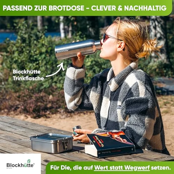 Blockhütte Brotdose 1200 ml, inkl. Austauschdichtung & Trennwand, Edelstahl, silber – Bild 8