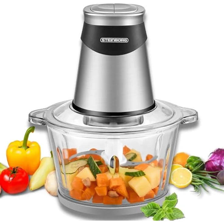 Steinborg Zerkleinerer elektrisch extra stark Multizerkleinerer Blitzhacker 500W 1,8L mit Glasbehälter - Universal-Küchenmaschine Mixer für Babykost Nüsse Gemüse Obst Fleisch – Bild 1