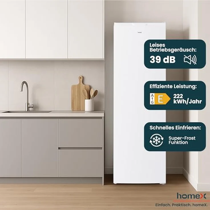 homeX FSN2041E-W Gefrierschrank No Frost, 204L mit Super-Frost-Funktion, 4 Sterne Gefrierleistung, weiß – Bild 5
