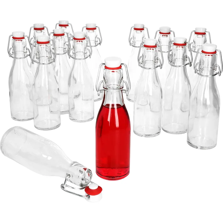 12x Bügelflasche 200ml Bierpulle rund Glasflaschen Saft Bier Schnaps Likör Essig Öl Drahtbügel