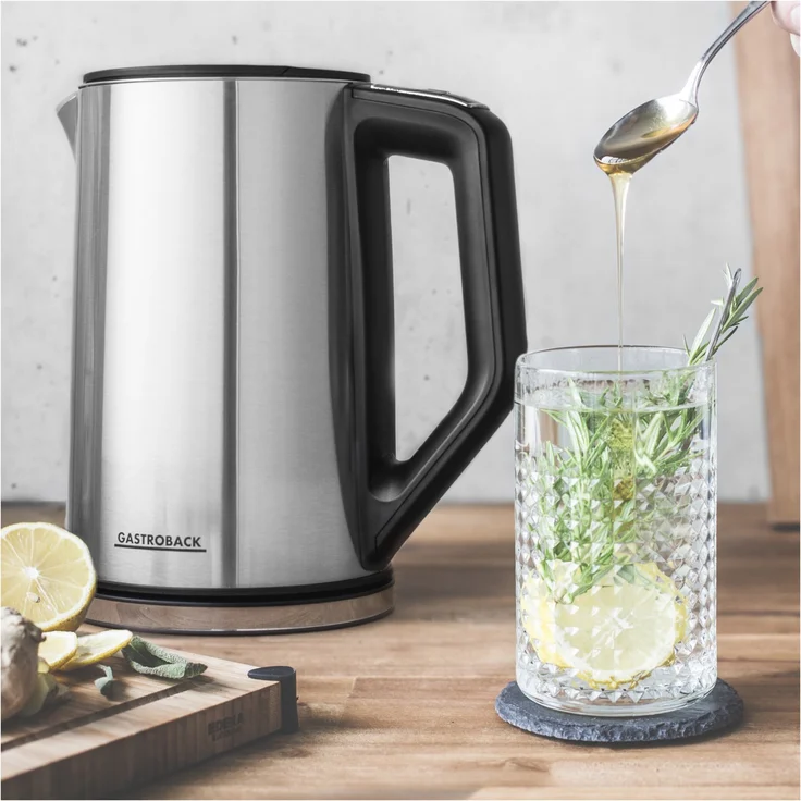 Gastroback 42436 Design Wasserkocher, 2200W, Cool Touch, 1,5 l, Wassertemperatur variabel einstellbar, kabellos, Edelstahl, [Energieklasse A] – Bild 2