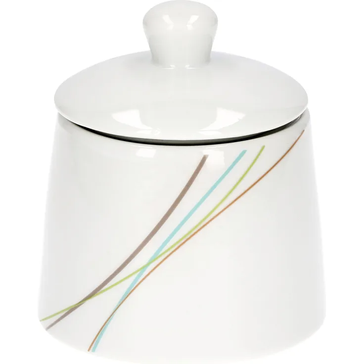 Aliha Zuckerdose mit Deckel, Ø 90 mm, 280 ml, Liniendekor, Kaffeezubehör, edles Marken-Porzellan