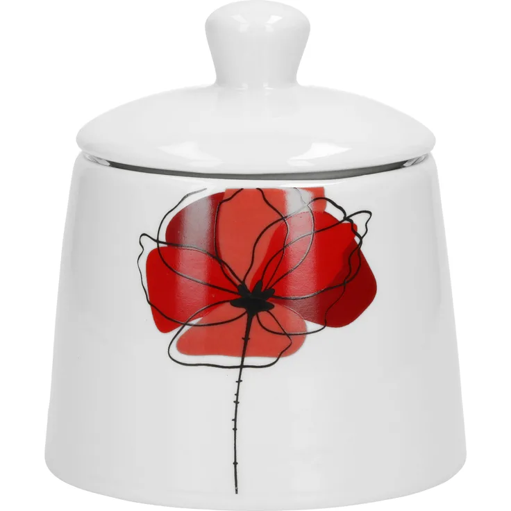 Zuckerdose Monika 250-300ml Ø90mm H100mm runder mit Deckel Mohnblume rot Porzellan-Geschirr Gastro