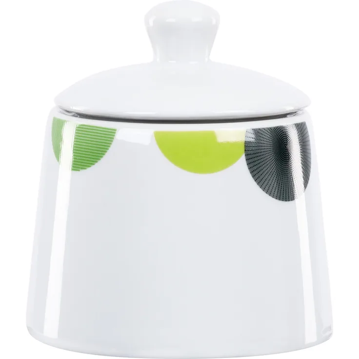 Zuckerdose Rondo Deckel 250-300ml runder Zucker-Spender Design Retro grün-gelb Porzellan-Geschirr