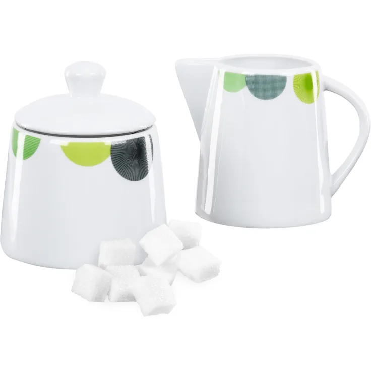 2tlg Geschirr-Set Rondo Zucker-Dose Milch-Kännchen Spender Deckel Gießer abstrakt Retro Porzellan