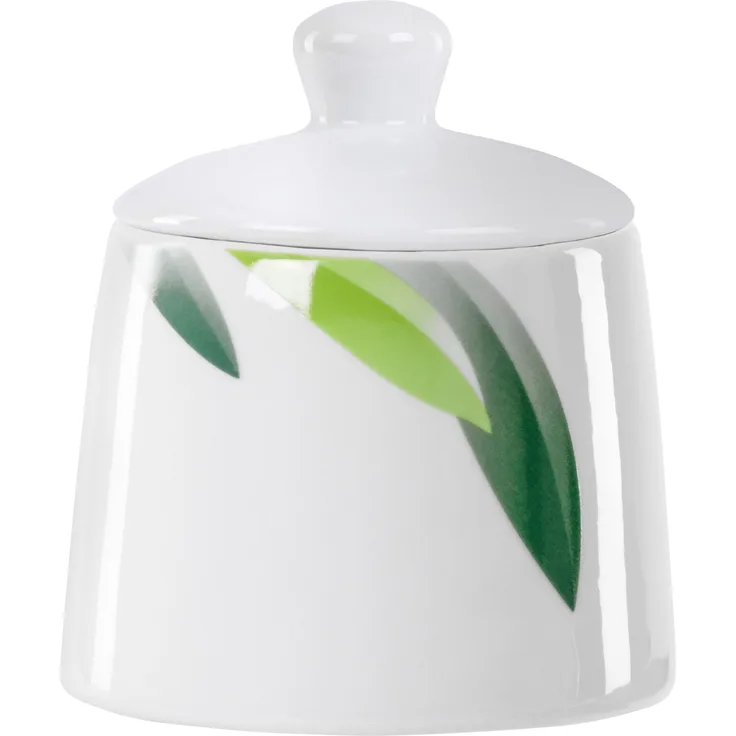Van Well Siena Zuckerdose mit Deckel, Ø 90 mm, 280 ml, Blattdekor, Kaffeezubehör, Marken-Porzellan
