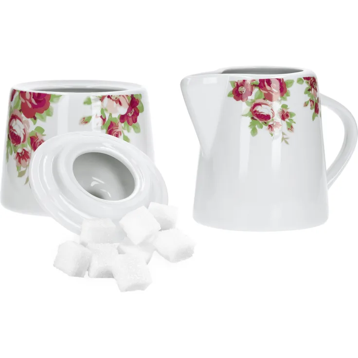 2-tlg Zucker Milch Set Rosentraum Tafel Zuckerdose 300ml Milchkanne 220ml Zuckerspender Porzellan